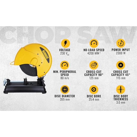 DEWALT D28730 Corded Electric Heavy Duty Chop Saw With Wheel Included (14 inch) For Heavy Duty Applications 2300W 355 mm, 2 Year Warranty