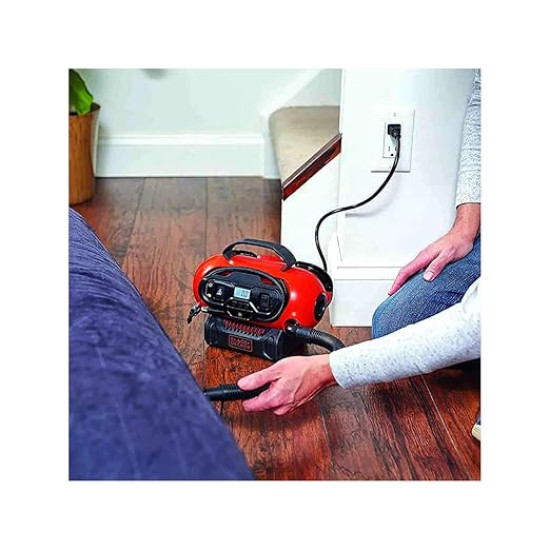 Black + Decker BDCINF18N-QS 160PSI AC/DC Multipurpose Cordless Tyre Inflator with Digital Guage, Autocut off system and 2 operating modes for Car and Home