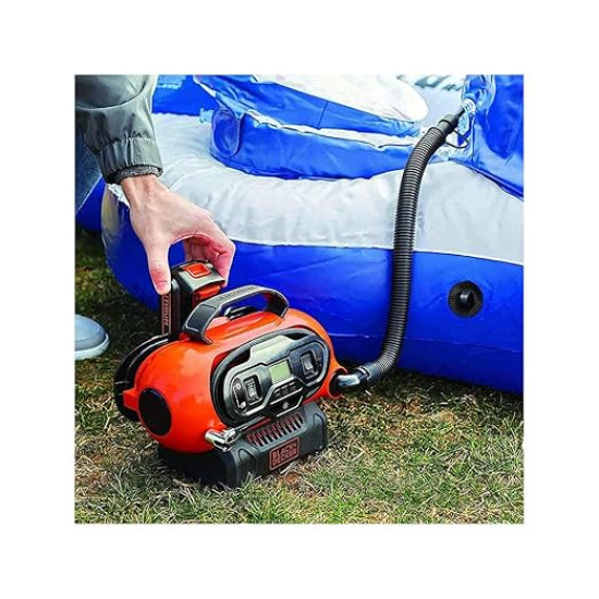 Black + Decker BDCINF18N-QS 160PSI AC/DC Multipurpose Cordless Tyre Inflator with Digital Guage, Autocut off system and 2 operating modes for Car and Home