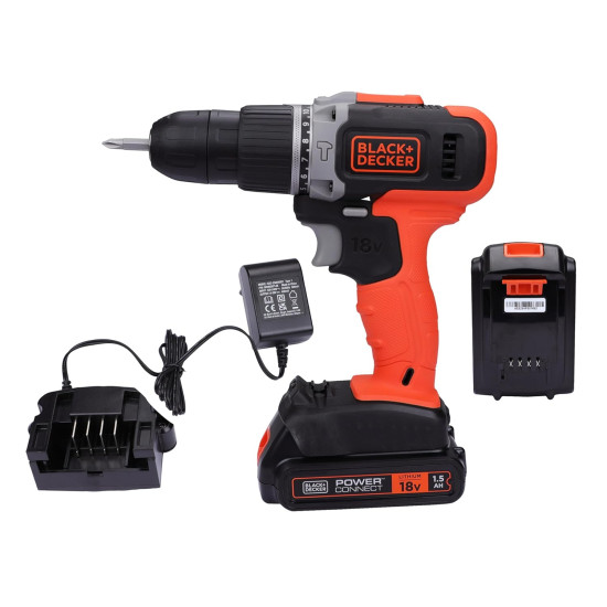Black + Decker Bcd003C1 18V 10Mm Cordless Variable Speed Hammer Drill Machine With 1X1.5Ah Li-Ion Battery & Led Backlight For Home & Diy Use, 1 Year Warranty, Orange & Black Black + Decker Bcd003C1 18V 10Mm Cordless Variable Speed Hammer Drill Machine With 1X1.5Ah Li-Ion Battery & Led Backlight For Home & Diy Use, 1 Year Warranty, Orange & Black