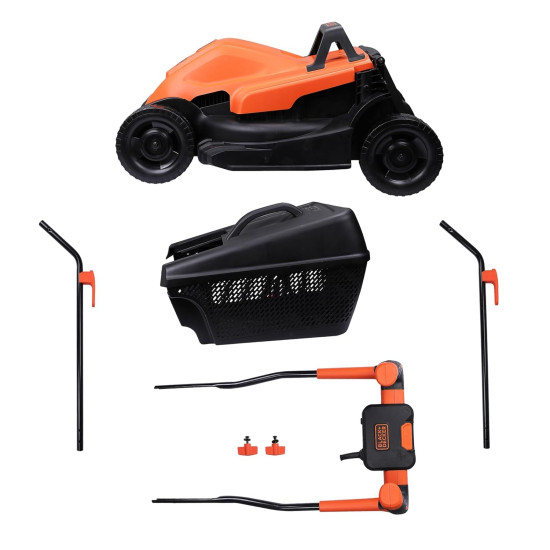 Black + Decker Bemw451Bh 1200W 35L 14" Winged Blade Electric Grassbox Lawn Mower With Bike Handle For Maintaining Gardens Of Upto 300 Square Meters, 1 Year Warranty, Orange & Black