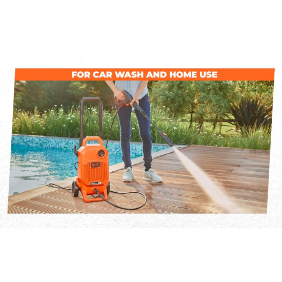 Black + Decker Bepw1800T 1500W 1810 Psi 125 Bar Pressure Washer for Car, Bike, Home & Garden Cleaning Use with Multiple Accessories Included, 1 Year Warranty, Orange & Black