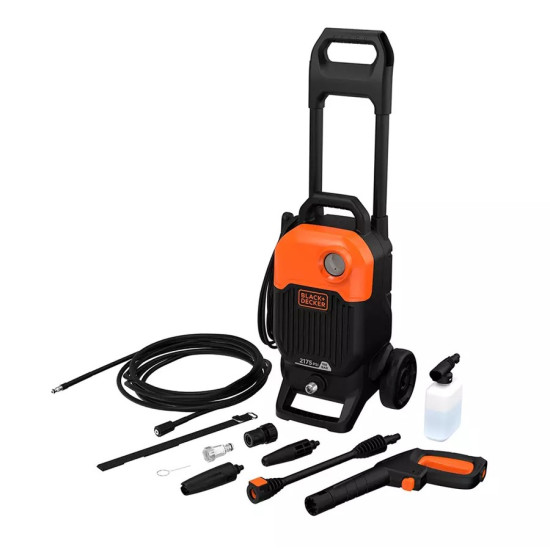 Black + Decker Bepw2200 1700W 2175 Psi 150 Bar Pressure Washer for Car, Bike, Home & Garden Cleaning Use with Multiple Accessories Included, 1 Year Warranty, Orange & Black