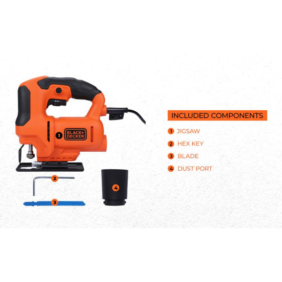 BLACK+DECKER BES603-IN 400W 240 V, 3000 RPM corded variable speed jigsaw to Cut High Density Materials, For Home, DIY & Professional Use, 1.6kg+ 1 Year Warranty, ORANGE & BLACK