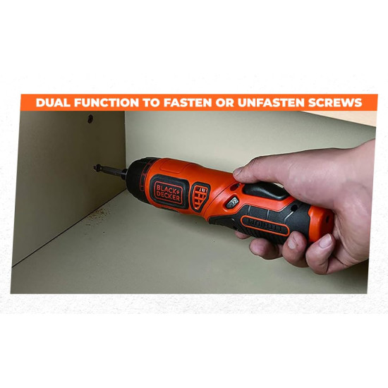 BLACK+DECKER BDCS36F-IN Li-Ion Cordless Screwdriver Kit with 10 Screwdriver Bits, 3.6 volts, 7 Torque Positions & LED Guiding Light for Home & Professional Use, 1 Year Warranty (Orange)