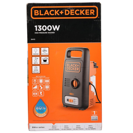 BLACK+DECKER BW13-IN 1300Watt 100 Bar, 390 L/hr Pressure Washer for Car wash and Home use