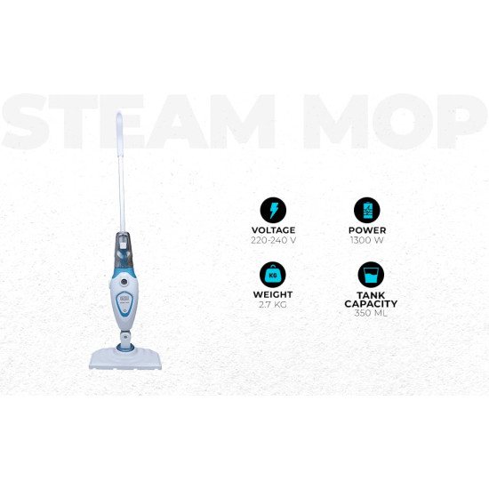 BLACK+DECKER FSM1605 1300W Steam Mop with Easy GlideTM Micro Fibre Pad & 99.9% Germ Protection for Convenient Household Cleaning, 1 Year Warranty, WHITE & BLUE