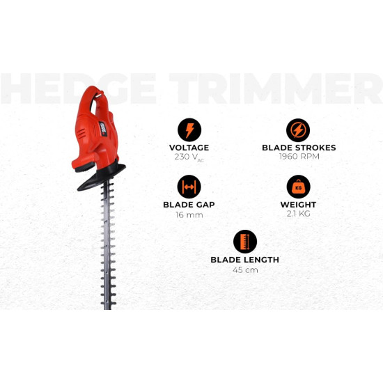 BLACK+DECKER GT4245 420W 45cm Hedge Trimmer with Dual-action Blade which is ideal for smaller hedges, 1 Year Warranty, ORANGE & BLACK