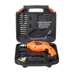 BLACK+DECKER HD400K50 550W 10mm Corded Non-Reversible Impact Drill Machine Kit for Home & DIY Use (50 Accessories Kitbox) for drilling Wood, Metal & Concrete, 1 Year Warranty, ORANGE & BLACK