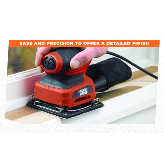 BLACK+DECKER KA400 220W 1/4'' Corded Single-Speed Sheet Sander with 16000 Orbits/minute for Paint, Varnish, Cleaning Glass, Removing Rust & Sanding in Tight Spaces, 1 Year Warranty, ORANGE & BLACK
