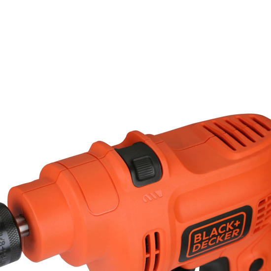 BLACK+DECKER KR5010V 550W 10mm 2800 RPM Corded Variable Speed Hammer Drill Driver Machine For Home & DIY Use for drilling into masonry, steel and wood, 1 Year Warranty, ORANGE & BLACK