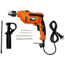BLACK+DECKER KR554RE 550W 13mm Corded Variable Speed Reversible Hammer Drill Machine with Lock-On & 4 Drill Bits, For Home & DIY Use for Masonry, Steel & Wood, 1 Year Warranty, ORANGE & BLACK