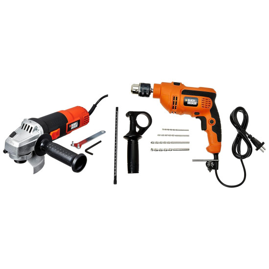 BLACK+DECKER KR554RE 550W 13mm Corded Variable Speed Reversible Hammer Drill Machine with Lock-On & 4 Drill Bits, For Home & DIY Use for Masonry, Steel & Wood, 1 Year Warranty, ORANGE & BLACK