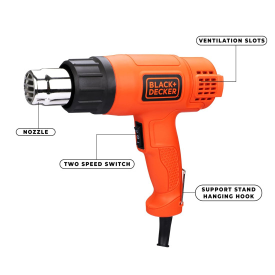 BLACK+DECKER KX1800 1800W 230V Corded Electric 2-Speed Heat Gun with Dual Temperature Control for Drying Paint Coats, Remelting Adhesives & Shrink Wrapping, 1 Year Warranty, ORANGE & BLACK