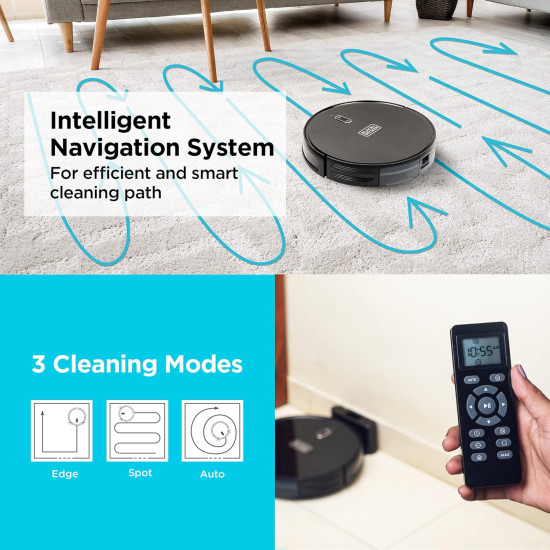 Black + Decker BRVA425B00-IN Alexa & Google Enabled Multi-Utility Robotic Vacuum Cleaner with 2xAAA Battery | 2000 pa Strong Suction Power I 120 min Runtime | Smart App and Voice Enabled I Black