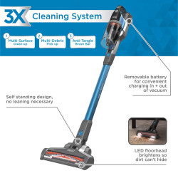 Black + Decker BSV2020G Power Series Cordless Stick Vacuum Cleaner with Floorhead LEDs, For Cleaning Hard Floors, Area Rugs & Carpet, 20V Li-ion 40 AW,1 Year Warranty, Blue