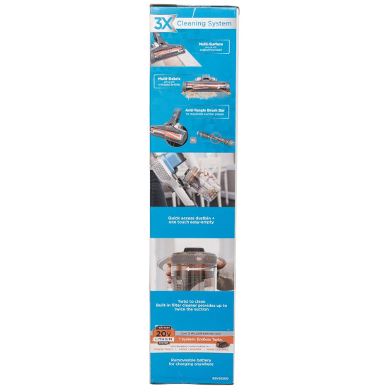Black + Decker BSV2020G Power Series Cordless Stick Vacuum Cleaner with Floorhead LEDs, For Cleaning Hard Floors, Area Rugs & Carpet, 20V Li-ion 40 AW,1 Year Warranty, Blue