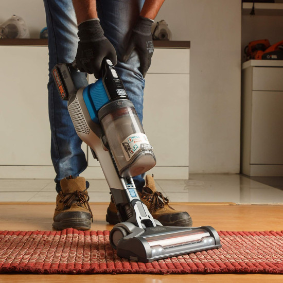 Black + Decker BSV2020G Power Series Cordless Stick Vacuum Cleaner with Floorhead LEDs, For Cleaning Hard Floors, Area Rugs & Carpet, 20V Li-ion 40 AW,1 Year Warranty, Blue