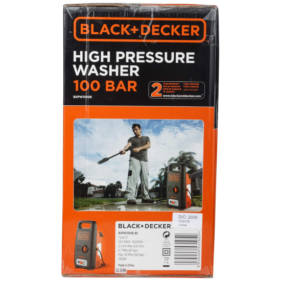 Black + Decker Bxpw1300E-B5 1300W 100 Bar, 390 L/Hr Pressure Washer For Car Wash And Home Use (Red & Black)