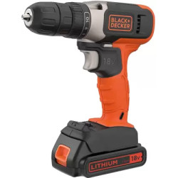 Black + Decker BCD001C1-QW 18V 10Mm Cordless Variable Speed Drill Driver Machine With 1X1.5Ah Li-Ion Battery & Led Backlight For Home & Diy Use, 1 Year Warranty, Orange & Black