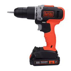 Black + Decker BCD001C1-QW 18V 10Mm Cordless Variable Speed Drill Driver Machine With 1X1.5Ah Li-Ion Battery & Led Backlight For Home & Diy Use, 1 Year Warranty, Orange & Black