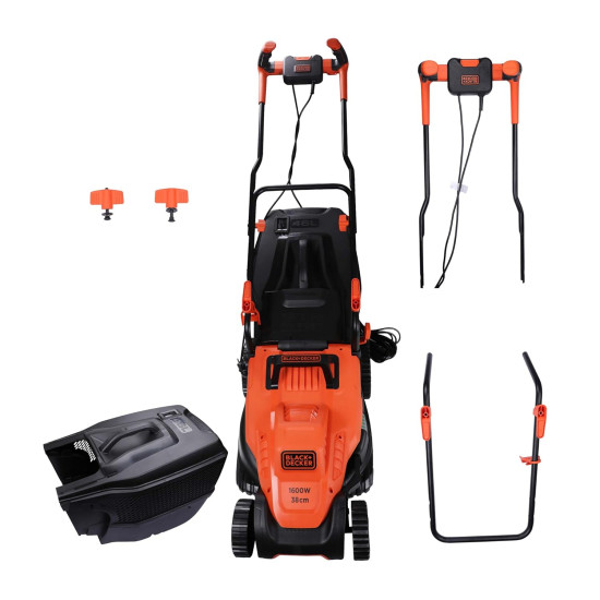 Black + Decker Bemw471Bh 1600W 45L 14" Winged Blade Electric Grassbox Lawn Mower With Bike Handle For Maintaining Gardens Of Upto 600 Square Meters, 1 Year Warranty, Orange & Black