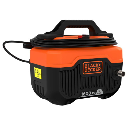 Black + Decker Bepw1600H 1300W 1600 Psi 110 Bar Horizontal Pressure Washer for Car, Bike, Home & Garden Cleaning Use with Multiple Accessories Included, 1 Year Warranty, Orange & Black