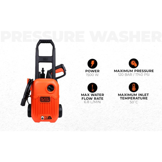 Black + Decker Bepw1750-In 1300W 1740 Psi 120 Bar Pressure Washer for Car Wash and Home Use (Red & Black)