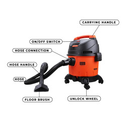 Black + Decker Wdbd15 High Suction Wet & Dry Vacuum Cleaner & Blower With Hepa Filter & Reusable Dustbag Suitable For Household Use, 15-Litre 1400 Watt 16 Kpa, 1 Year Warranty (Red/Grey)