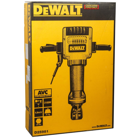 DEWALT D25981K 2100W 28mm 30Kg 960 Beats/min Demolition Breaker with Active Vibration Control includes Stand and Chisel-Perform and Protect Shield DEWALT D25981K 2100W 28mm 30Kg 960 Beats/min Demolition Breaker with Active Vibration Control includes Stand and Chisel-Perform and Protect Shield
