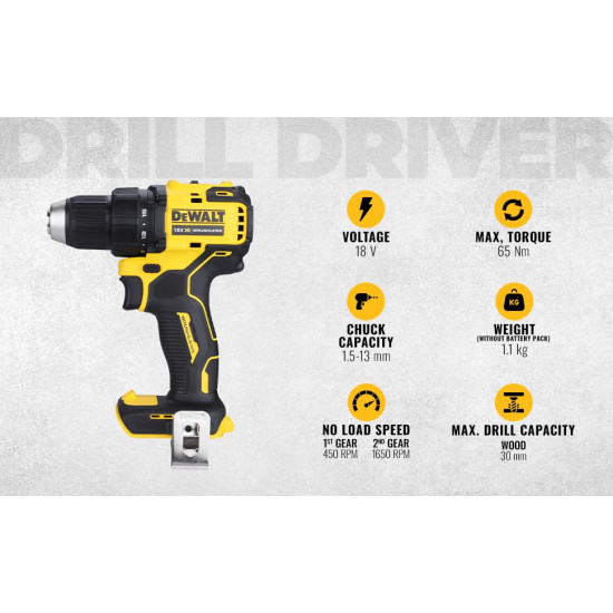 DEWALT DCD708N-XJ Reversible Drill Machine Driver With Brushless Motor- 18V Li-ion Sub-Compact Series Cordless 1/2"/13mm, 2 Year Warranty (Bare Tool)