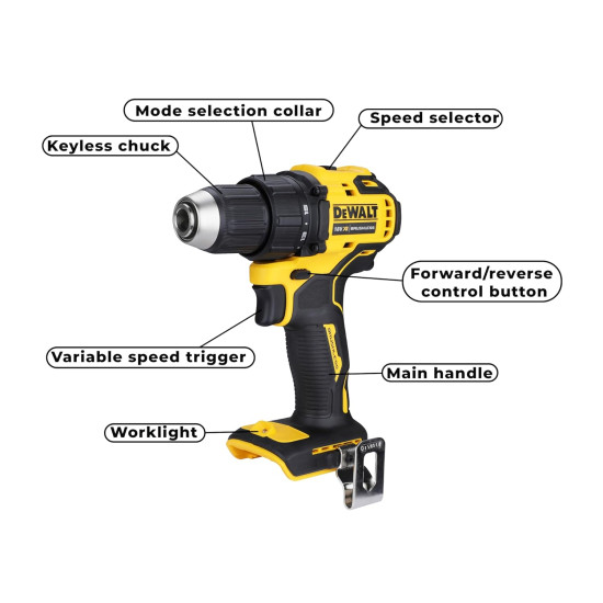 DEWALT DCD708N-XJ Reversible Drill Machine Driver With Brushless Motor- 18V Li-ion Sub-Compact Series Cordless 1/2"/13mm, 2 Year Warranty (Bare Tool)