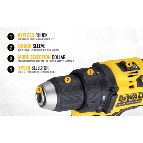 DEWALT DCD708N-XJ Reversible Drill Machine Driver With Brushless Motor- 18V Li-ion Sub-Compact Series Cordless 1/2"/13mm, 2 Year Warranty (Bare Tool)