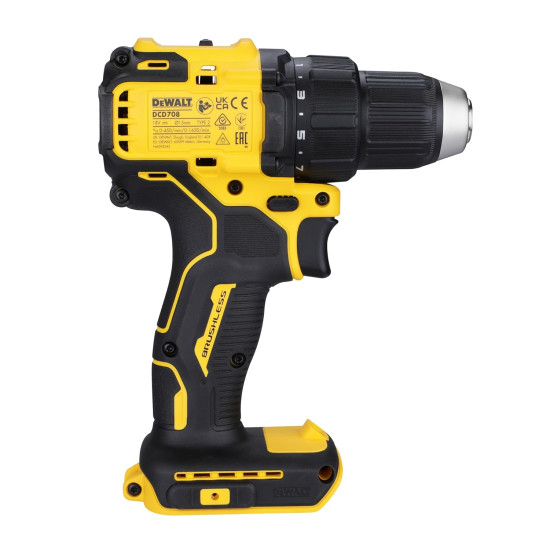 DEWALT DCD708N-XJ Reversible Drill Machine Driver With Brushless Motor- 18V Li-ion Sub-Compact Series Cordless 1/2"/13mm, 2 Year Warranty (Bare Tool)