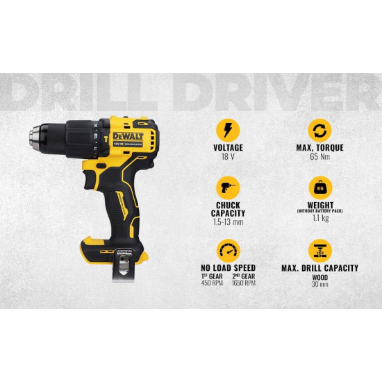 DEWALT DCD709N-XJ Reversible Hammer Drill Machine Driver With Brushless Motor- 18V Li-ion Sub-Compact Series Cordless 1/2/13mm, 2 Year Warranty (Bare Tool)