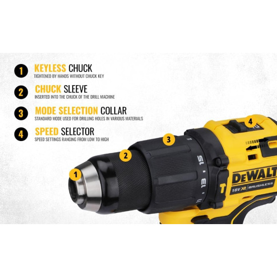 DEWALT DCD709N-XJ Reversible Hammer Drill Machine Driver With Brushless Motor- 18V Li-ion Sub-Compact Series Cordless 1/2/13mm, 2 Year Warranty (Bare Tool)