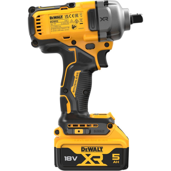 Dewalt XR DCF892P2T Cordless Impact Wrench (18 V, ½ Inch External Square Socket with Ball Locking, 813 Nm Tightening Torque, Includes 2 x 18 V/5.0 Ah Batteries, Charger, Metal Belt Hook & T-STAK Box)