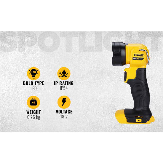 Dewalt DCL040-XJ 18 Volt Li-ion XR Cordless LED Pivot Light with 110 Lumen Output and 6 Hrs runtime on Single Battery Charge (Bare Tool)