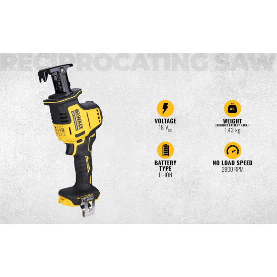 DEWALT DCS369N-XJ 20V Max Li-ion XR Brushless Cordless Sub Compact Reciprocating Saw-16mm Stroke Length (Bare Tool)