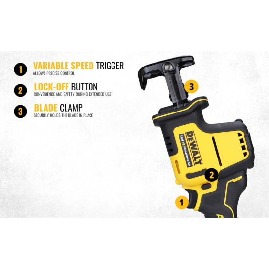 DEWALT DCS369N-XJ 20V Max Li-ion XR Brushless Cordless Sub Compact Reciprocating Saw-16mm Stroke Length (Bare Tool)