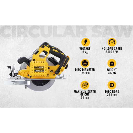 DEWALT DCS570N-B1 18V 184mm XR Li-ion Cordless Brushless Kitted Circular Saw (Bare Tool)