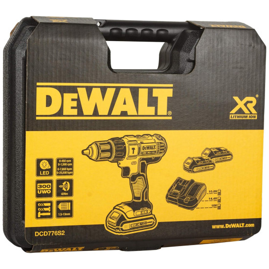 DEWALT DCD700D2A 12V, 10mm XR Li ion Cordless Drill Driver with 2x2.0 Ah Batteries + 109 Pieces Accessory Kit