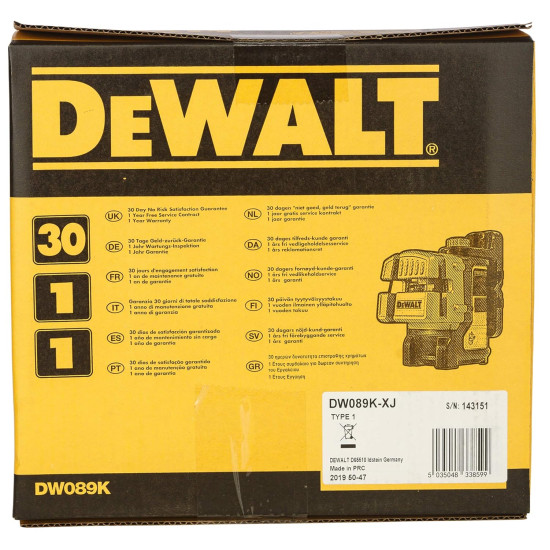 DEWALT DW089K-XJ 3 Beam Self Levelling Multi Line Laser (Black & Yellow)