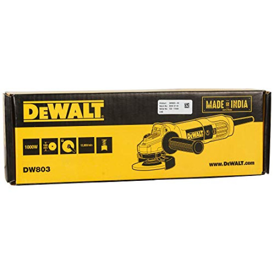 DEWALT DW803-IN01 Heavy Duty Small Angle Grinder For Smooth Cutting & Grinding Operations 1000Watt, 100mm, 2 Year Warranty .