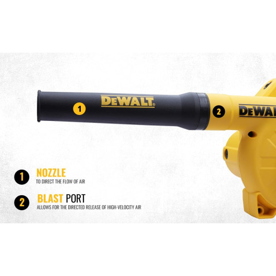 DEWALT DWB800 800W Corded Variable Speed Blower with Precise Projected Air Flow for Easy Blowing Operation for Household & Industrial Use, 2 Year Warranty, YELLOW & BLACK