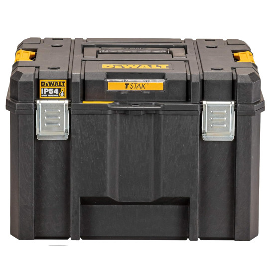 DEWALT DWST83346-1 30 kg Load Capacity Heavy-Duty Portable Plastic Deep TSTAK-Box and Removable Tray Compartment for Easy & Convenient Storage, 1 Year Warranty, YELLOW & BLACK