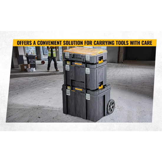 DEWALT DWST83347-1 50 kg Load Capacity Heavy-Duty Portable Plastic Deep TSTAK-Box and Removable Tray Compartment for Easy & Convenient Storage, 1 Year Warranty, YELLOW & BLACK