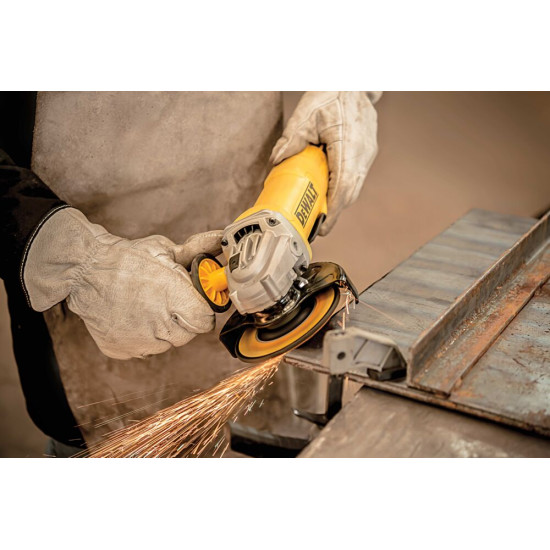 DeWalt DWE4233-QS Grinder Ø 125 mm, 1400W, Wired paddle switch, No-load speed 11500 rpm, M14, Anti-vibration and multi-position side handle