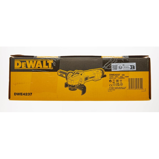 DEWALT - Angle Grinder - DWE4237-QS - Grinder with Anti-Restart Protection, Protective Case and Multi-Position Side Handle - Blade Ø125mm - Vacuum Speed 11500 rpm - 1400W