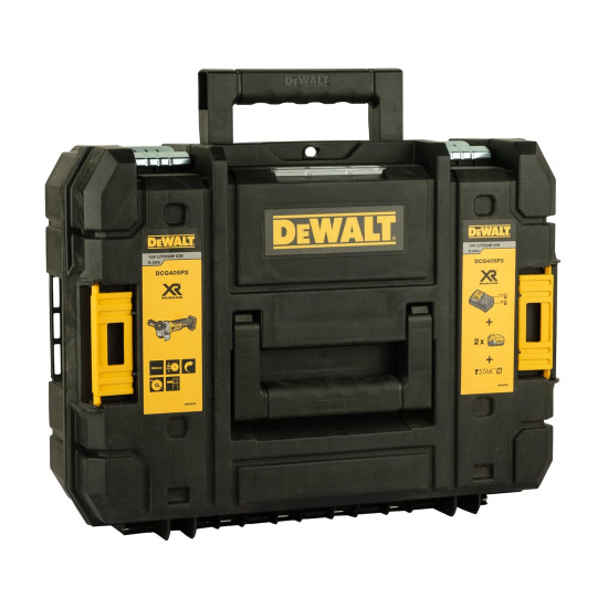 Dewalt DCG405P2-IN 18V 100mm Cordless Brushless Slide MAG Kit with 2x5.0Ah Li-ion batteries, Yellow